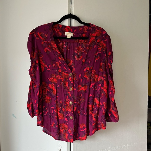 Puff Sleeve Anthropologie Orange and Purple Floral Top. XL. - Picture 5 of 5